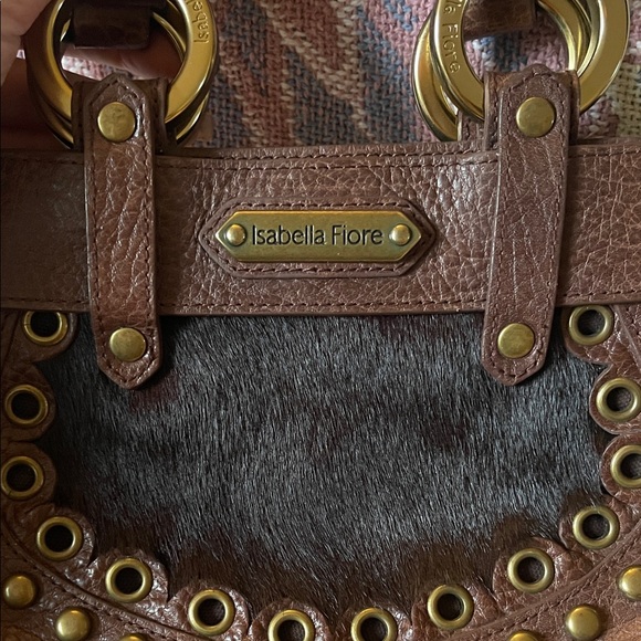 π΄ RARE Isabella Fiore Brown Leather Handbag w Pony hair NWOT - Picture 5 of 13
